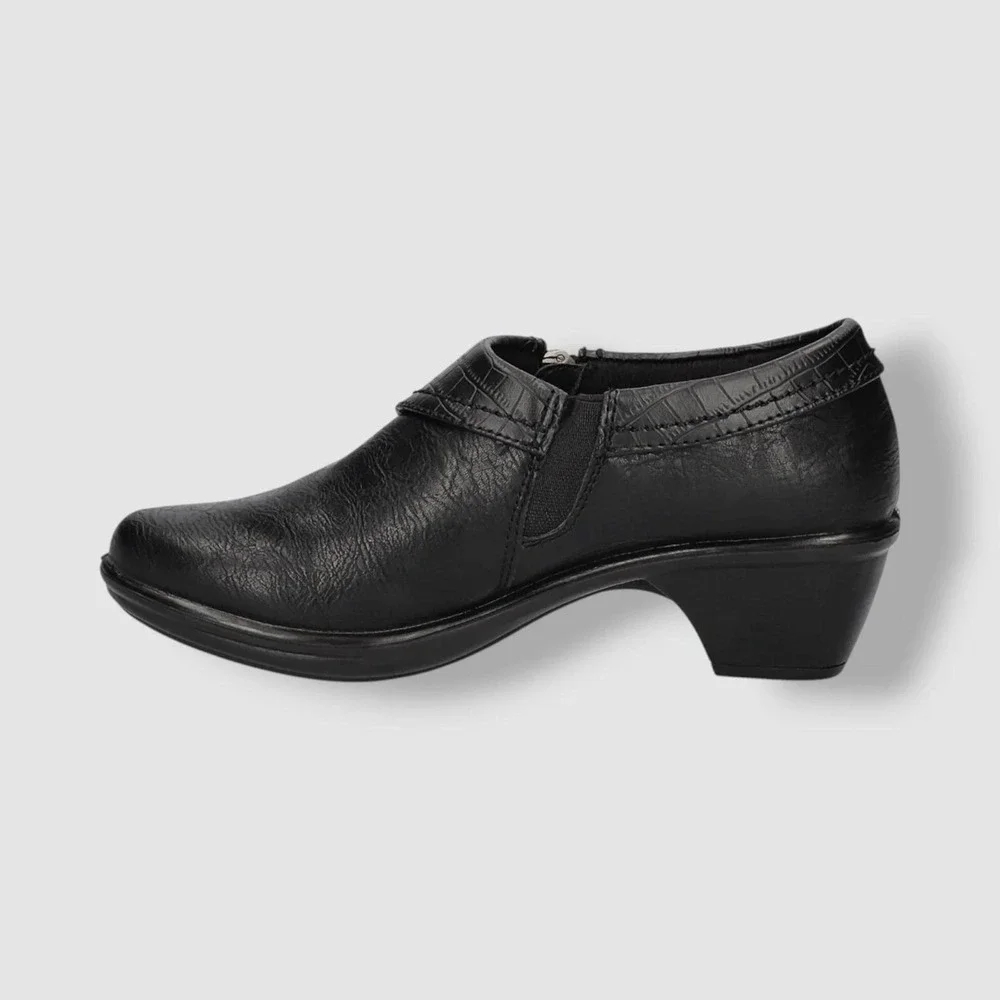 Easy Street Shoes Women's Darcy Comfort Black Croc Trim Zip Bootie 8.5 Slip On - Picture 2 of 11